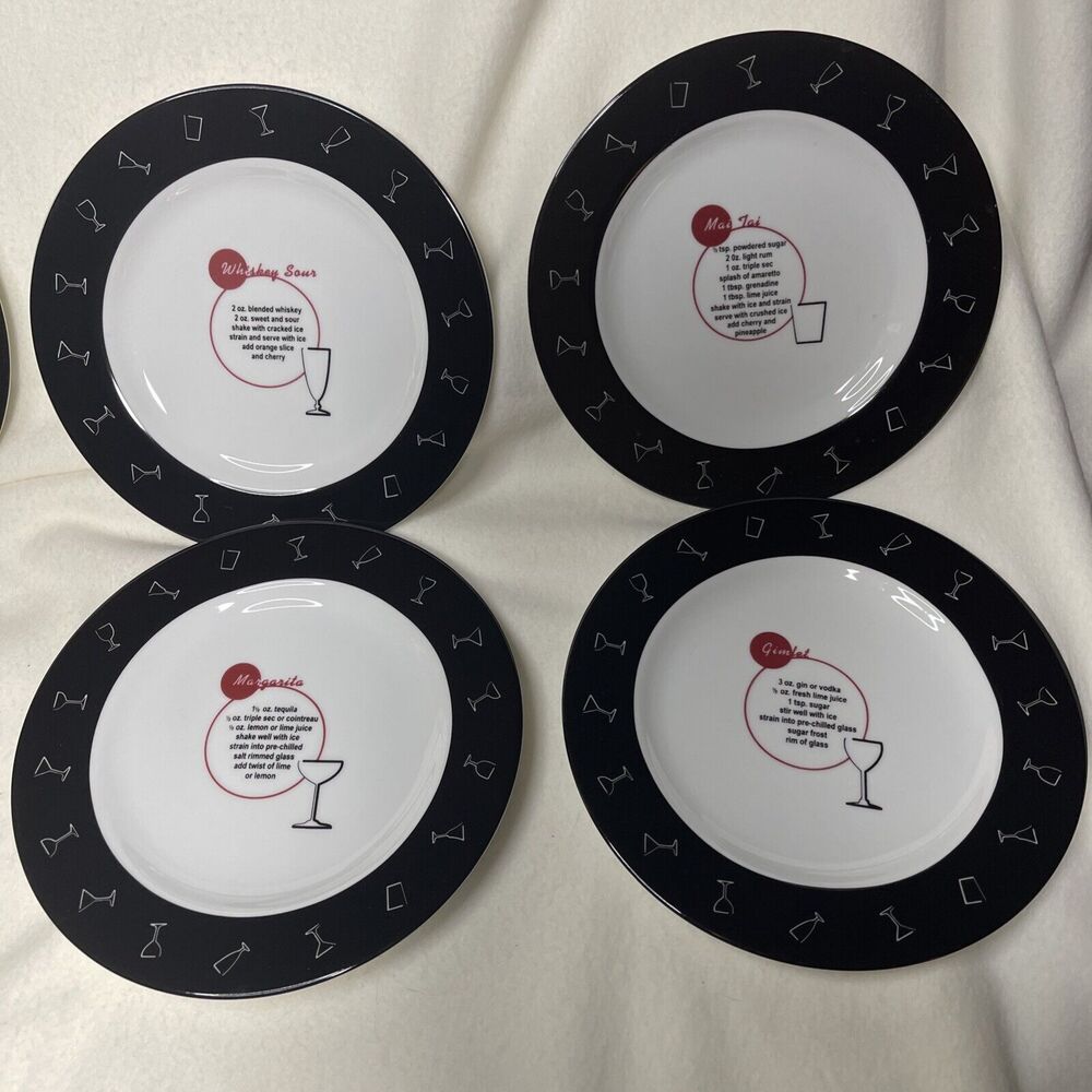 4-Pottery Barn "RETRO BAR" 8.25" Salad Plates Drink Recipes - Picture 2 of 4
